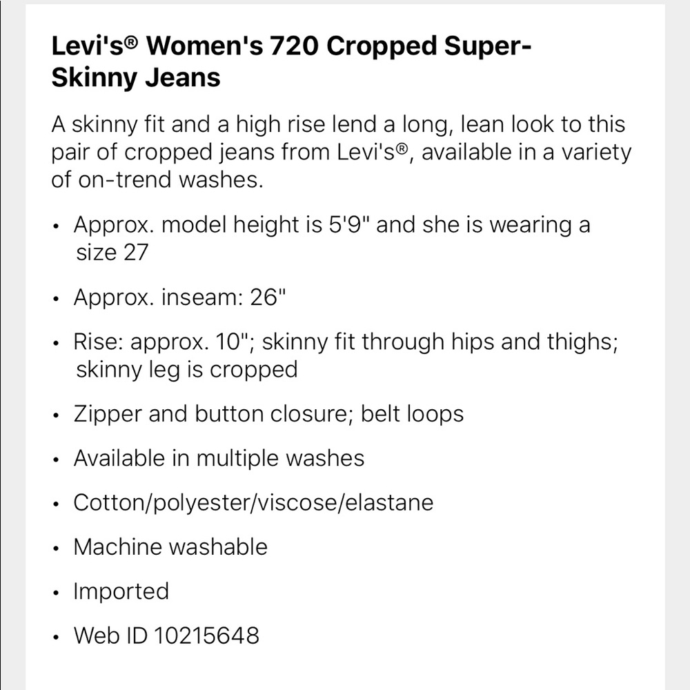 NWT | Levi | 720 High Rise Cropped Skinny Jean - Picture 7 of 12